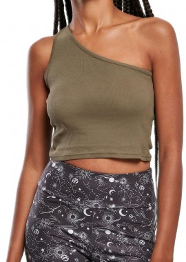 Urban Classics - Ladies Cropped Asymmetric Top Urban Classics TB2609-00472 khaki