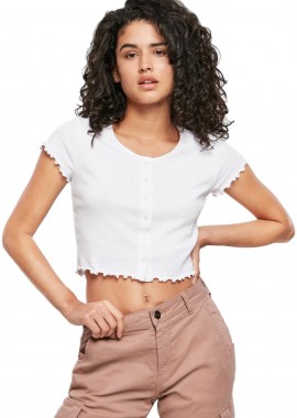 Urban Classics - Ladies Cropped Button Up Rib Tee Urban Classics TB4103-00220 white