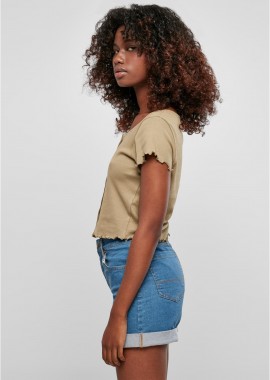 Urban Classics - Ladies Cropped Button Up Rib Tee Urban Classics TB4103-00472 khaki