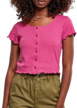 Urban Classics - Ladies Cropped Button Up Rib Tee Urban Classics TB4103-02260 brightviolet