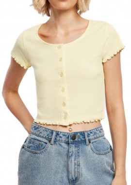Urban Classics - Ladies Cropped Button Up Rib Tee Urban Classics TB4103-03660 softyellow