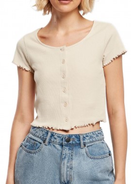 Urban Classics - Ladies Cropped Button Up Rib Tee Urban Classics TB4103-03680 softseagrass