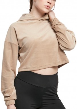 Urban Classics - Ladies Cropped Velvet Oversized Hoody Urban Classics TB4525-03257 softtaupe