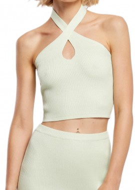 Urban Classics - Ladies Rib Knit Crossed Neckholder Top Urban Classics TB5044-03672 lightmint