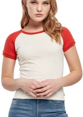 Urban Classics - Ladies Organic Stretch Short Retro Baseball Tee Urban Classics TB5075-04016 whitesand/hugered