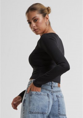 Urban Classics - Ladies Glitter Square Neck Longsleeve Urban Classics TB6996-00007 black