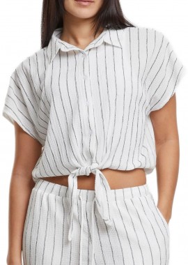 Urban Classics - Ladies Structured Striped Tied Blouse Urban Classics TB7474-04577 offwhite/black