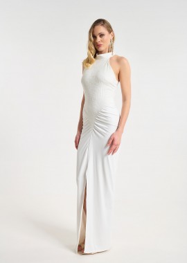 - Φόρεμα Maxi Halter Με Δαντέλα & Σκίσιμο
