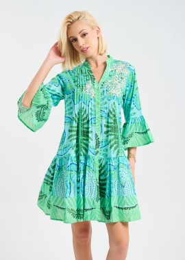 - Φόρεμα BLE με Tropical Print & Βολάν Μανίκια