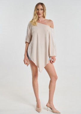 - Μπλούζα Kellys Ασύμμετρη Με Batwing Μανίκι & Στρας