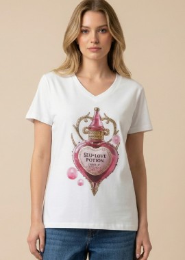 - T-Shirt Με V Λαιμόκοψη Τύπωμα Love Potion DEJAVU