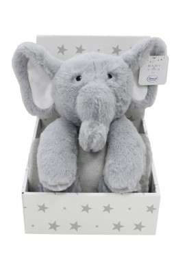 Dimcol - Λούτρινο Ζωάκι Σετ 2 Τεμ. bebe Elephant 03 Ύψος 25 cm +amp; Κουβέρτα Coral Fleece 75X90 cm Grey 100% Polyester