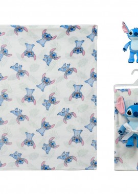 Disney Home - Λούτρινο Disney Home Σετ 2 Τεμ. bebe Stitch 28 Ύψος 25 cm +amp; Κουβέρτα Coral Fleece 75X100 cm White-Blue 100% Polyester