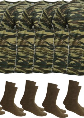 Filinda - Ανδρικό Στρατιωτικό Σετ Χακί (6 T-Shirt και 6 Ζευγάρια Κάλτσες) Χακί