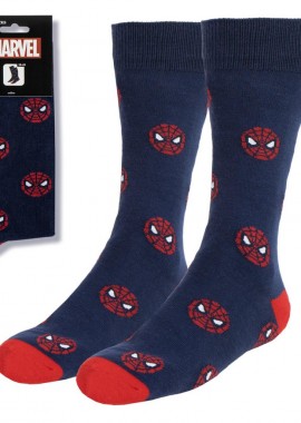 Marvel Spiderman - Spiderman Mini Head μακριά κάλτσα ενηλίκων Νο 38-45 Μπλε