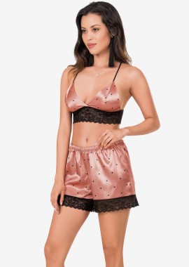 MOONGIRL - ΓΥΝΑΙΚΕΙΟ BABYDOLL ΣΑΤΕΝ ΜΕ BRALETTE SPOTTED LOVE MG224 Ροζ