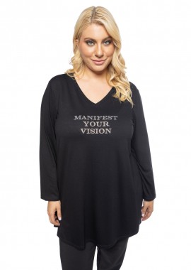 - Μπλούζα με κέντημα στρας Manifest σε μαύρο χρώμα