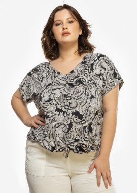 - Εμπριμέ ελαστική μπλούζα σε λευκό/μαύρο χρώμα