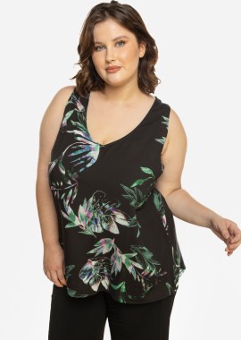 - Floral αμάνικη μπλούζα σε μαύρο/πράσινο χρώμα