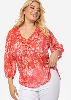 - Floral μπλούζα με 3/4 μανίκι σε τύπος χρώμα