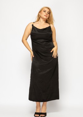 - Φόρεμα drape με τιράντα αλυσίδα σε μαύρο χρώμα plus size