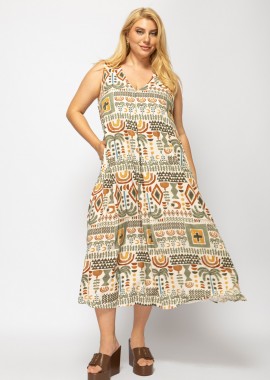 - Φόρεμα ethnic αμάνικο με τσέπες Plus Size
