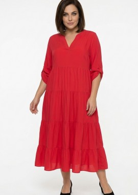 - Φόρεμα με βολάν σε κοραλλί χρώμα plus size