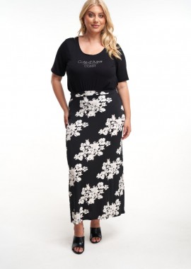 - Φούστα super jersey floral σε μαύρο/εκρού χρώμα plus size