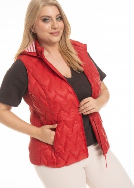 - Αμάνικο κοντό plus size με αποσπώμενη κουκούλα σε κόκκινο χρώμα