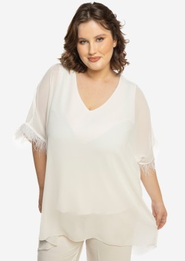 - HI-Lo τουνίκ με φτερά μαραμπού σε λευκό χρώμα