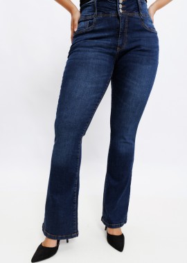 - Jean καμπάνα με 3 κουμπιά σε dark blue denim χρώμα