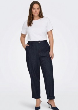 - Jean παντελόνι με ρεβέρ σε dark blue denim χρώμα plus size