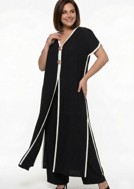 - Καζάκα maxi με χρυσά κουμπιά σε μαύρο χρώμα plus size