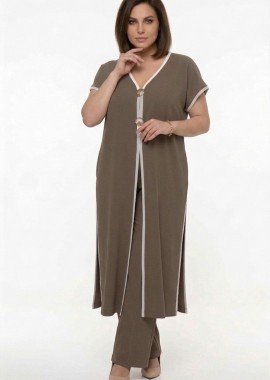 - Καζάκα maxi με χρυσά κουμπιά σε σοκολά χρώμα plus size