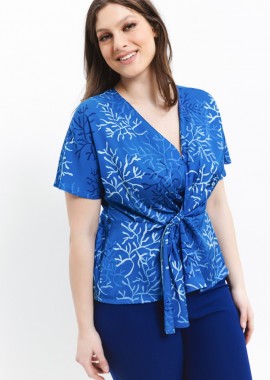 - Κρουαζέ σατέν μπλούζα με κόμπο σε ίντιγκο χρώμα