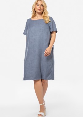 - Mini φόρεμα τύπου λινό με τσέπες σε ίντιγκο χρώμα