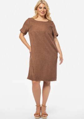- Mini φόρεμα τύπου λινό με τσέπες σε καφέ χρώμα