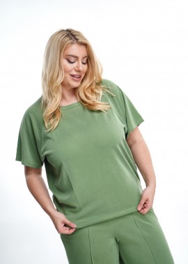 - Μπλούζα plus size cupro με ρεγκλάν μανίκια σε λαδί χρώμα