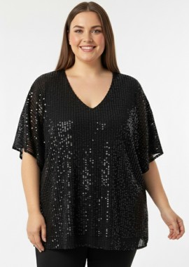 - Μπλούζα ημιδιάφανη με παγιέτες σε μαύρο χρώμα