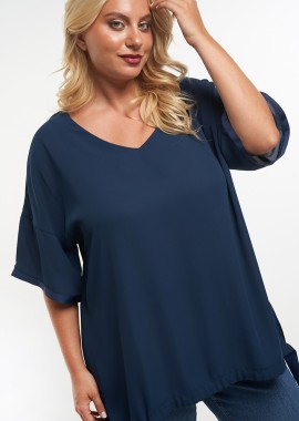 - Μπλούζα ημιδιάφανη που δένει στα πλαϊνά σε μπλε σκούρο χρώμα