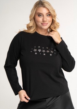 - Μπλούζα με στρας τύπωμα αστέρια σε μαύρο χρώμα