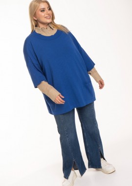 - Μπλούζα πλεκτή oversized με τσέπη σε χρώμα ρουά