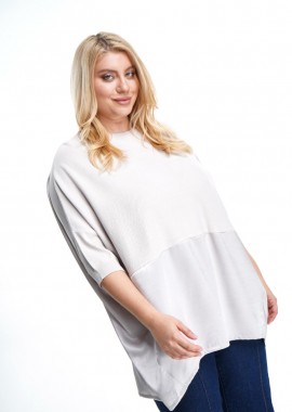 - Μπλούζα plus size πλεκτή και σατέν hi-lo σε γκρι/ασημί χρώμα