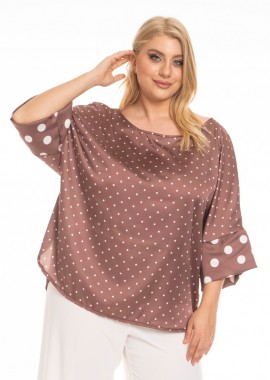 - Μπλούζα σατέν πουά σε σοκολά χρώμα plus size