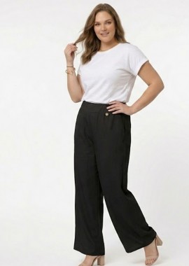 - Παντελόνα διπλή από ζορζέτα σε μαύρο χρώμα plus size