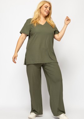 - Παντελόνα ριμπ σε ίσια γραμμή σε χακί χρώμα plus size