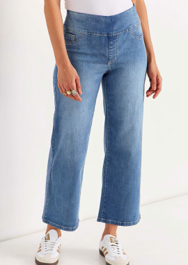 - Jean παντελόνι 7/8 με μπάσκα σε denim light blue χρώμα plus size