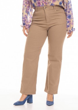 - Παντελόνι jean plus size ίσια γραμμή σε μπεζ χρώμα