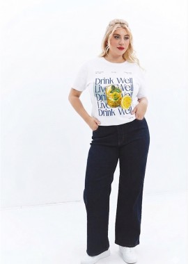 - Παντελόνι jean wide leg σε dark blue denim χρώμα plus size