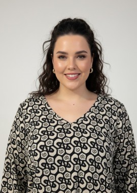 - Πλεκτή μπλούζα με κορδόνι στο τελείωμα σε μπεζ/μαύρο χρώμα